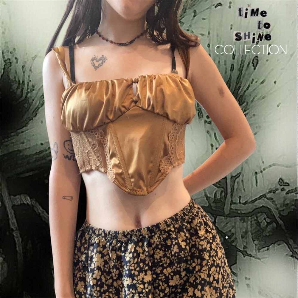 Fairycore Out From Under by Urban Outfitters Cherie Ruched Buister Top in Brown